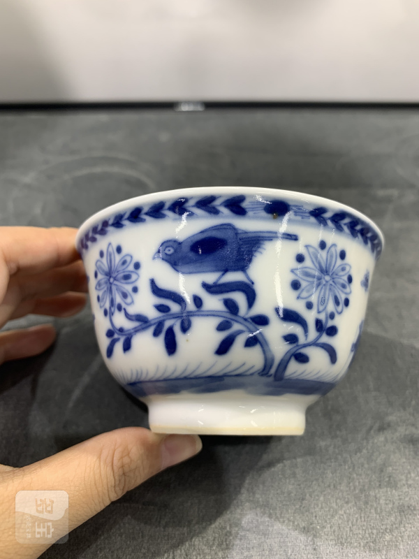 清康熙青花花鸟人物纹茶园 - 图4